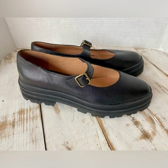 Madewell Black Leather Mary Jane Loafers with Buckle - Picture 1 of 14